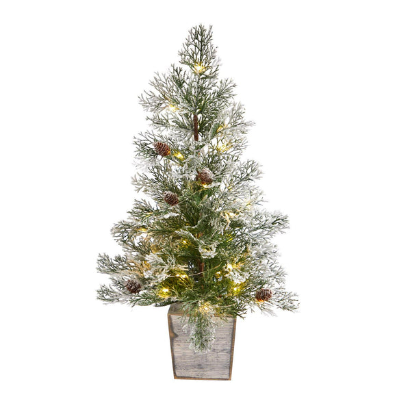 2' Pre-Lit Christmas Tree  With Pinecones In Decorative Planter
