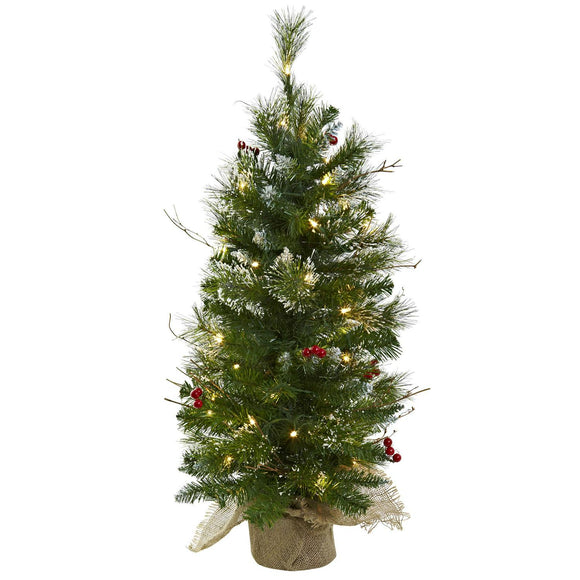 3' Christmas Tree W/Berrs, Burlap Bag, 124 Tips And 50 Lights