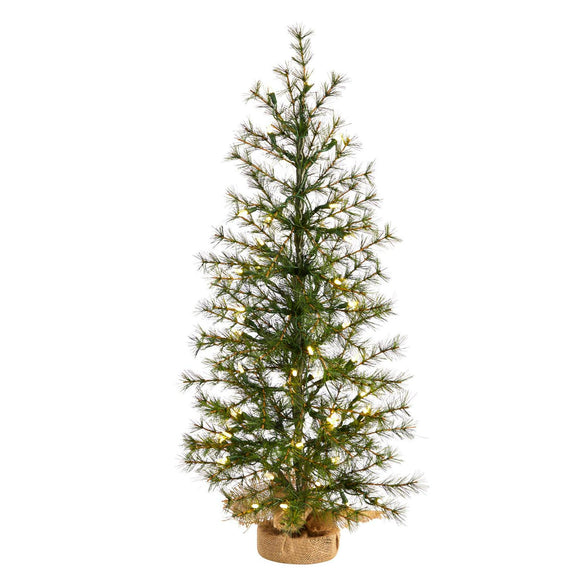 3' Christmas Tree Pre-Lighted With 50 LED Lights Set In A Burlap Base