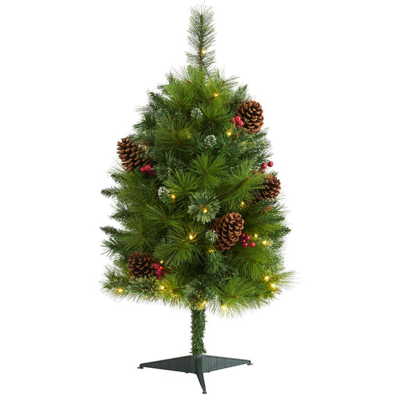3' Montana Pine Christmas Tree With Cones, Berries And 50 LED