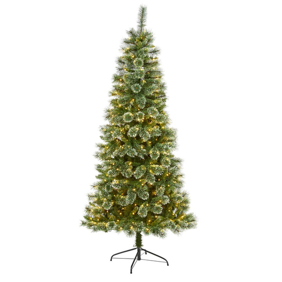 7' Wisconsin Slim Snow Tip Pine Christmas Tree W/400 LEDs