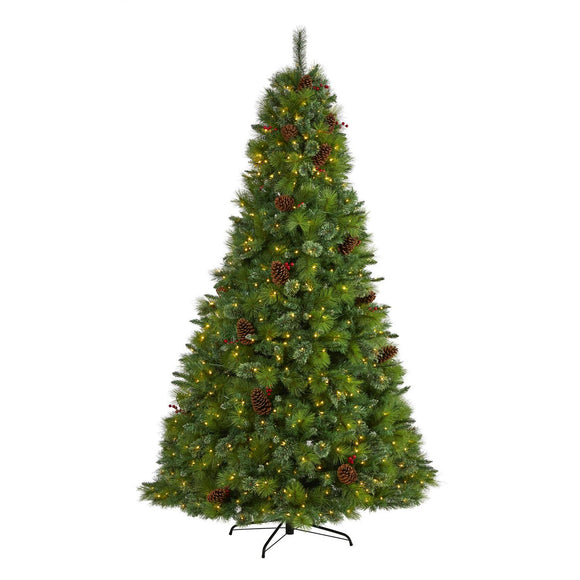 8' Montana Pine Christmas Tree With Cones, Berries And 700 LED