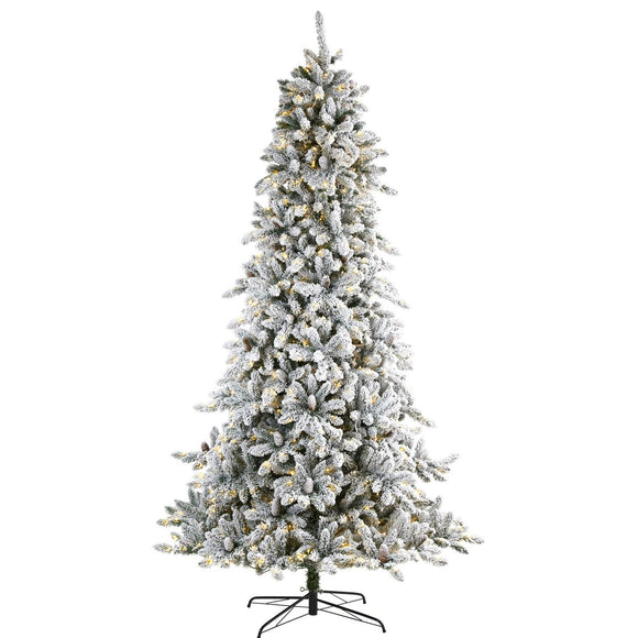 9' Flocked Livingston Fir Christmas Tree W650 LED And Cones