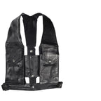 Men's Cowhide Leather Commando Style Pocket Vest Heavy Duty Lined 4 Pockets