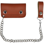 Brown Leather Motorcycle Chain Coins Wallet Genuine Cowhide Bifold Snap Closure