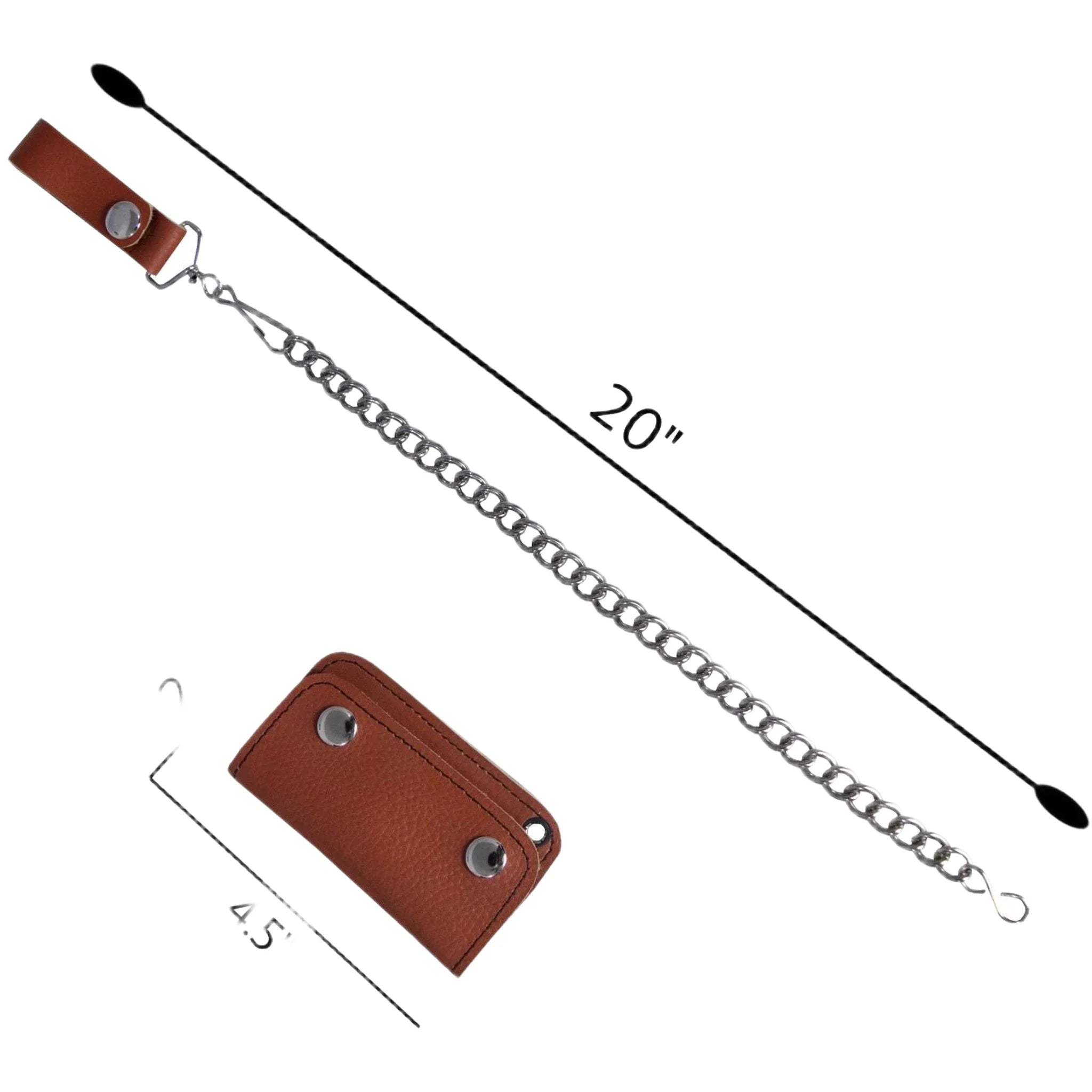 Brown Leather Motorcycle Chain Coins Wallet Genuine Cowhide Bifold Snap Closure