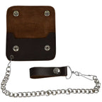 Leather Motorcycle Chain Coins Wallet Dark Brown Bifold Cowhide Secure
