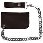 Leather Motorcycle Chain Coins Wallet Dark Brown Bifold Cowhide Secure