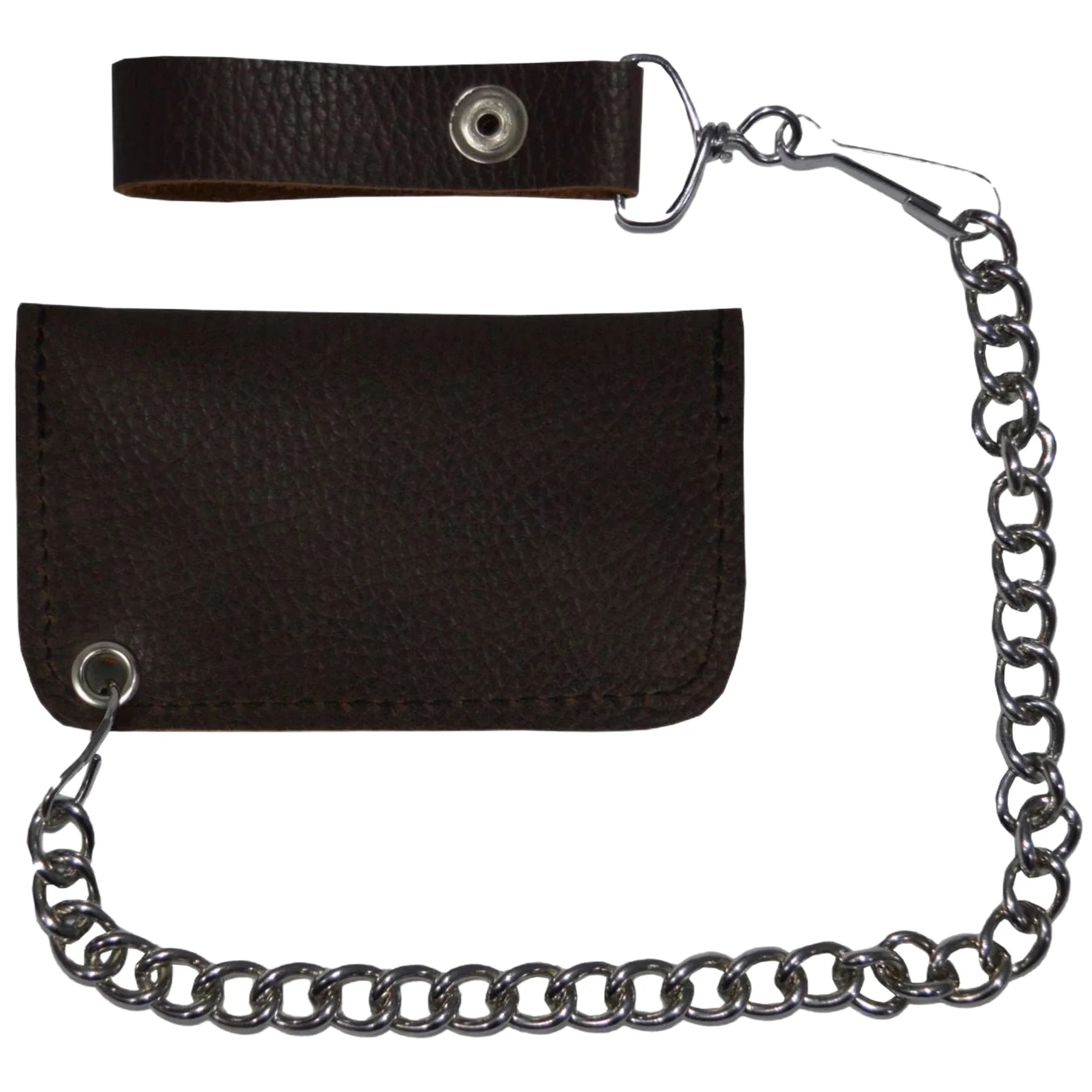 Leather Motorcycle Chain Coins Wallet Dark Brown Bifold Cowhide Secure