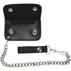 Black leather wallet with chain on a white background