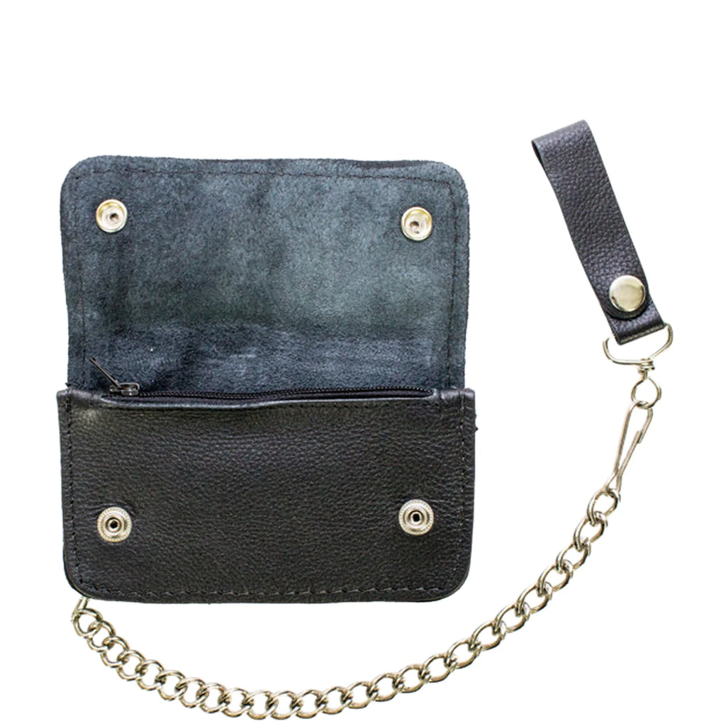 Biker Bifold Chain Wallet Premium Leather Heavy Duty Double Snap Closures