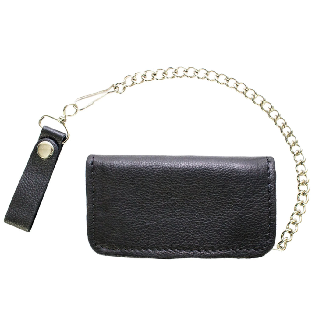 Biker Bifold Chain Wallet Premium Leather Heavy Duty Double Snap Closures