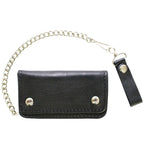 Biker Bifold Chain Wallet Premium Leather Heavy Duty Double Snap Closures