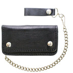Biker Bifold Chain Wallet Premium Leather Heavy Duty Double Snap Closures