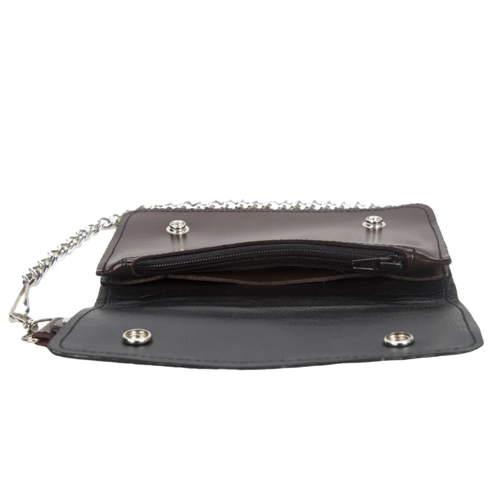 Brown Bifold Motorcycle Chain Wallet Dream Apparel Secure Leather
