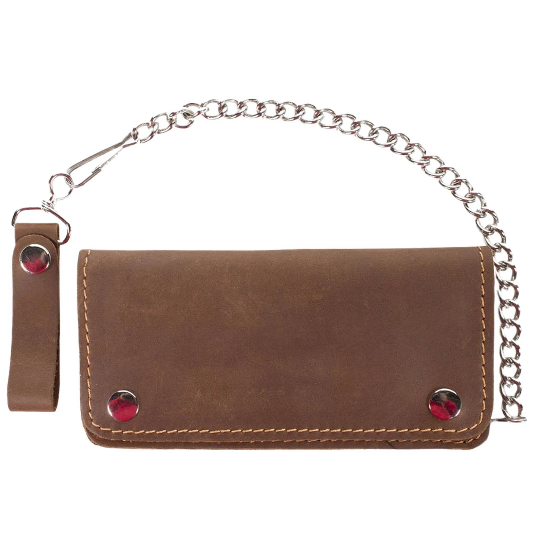 Premium Quality Smooth Brown Leather Bifold Motorcycle Chain Wallet