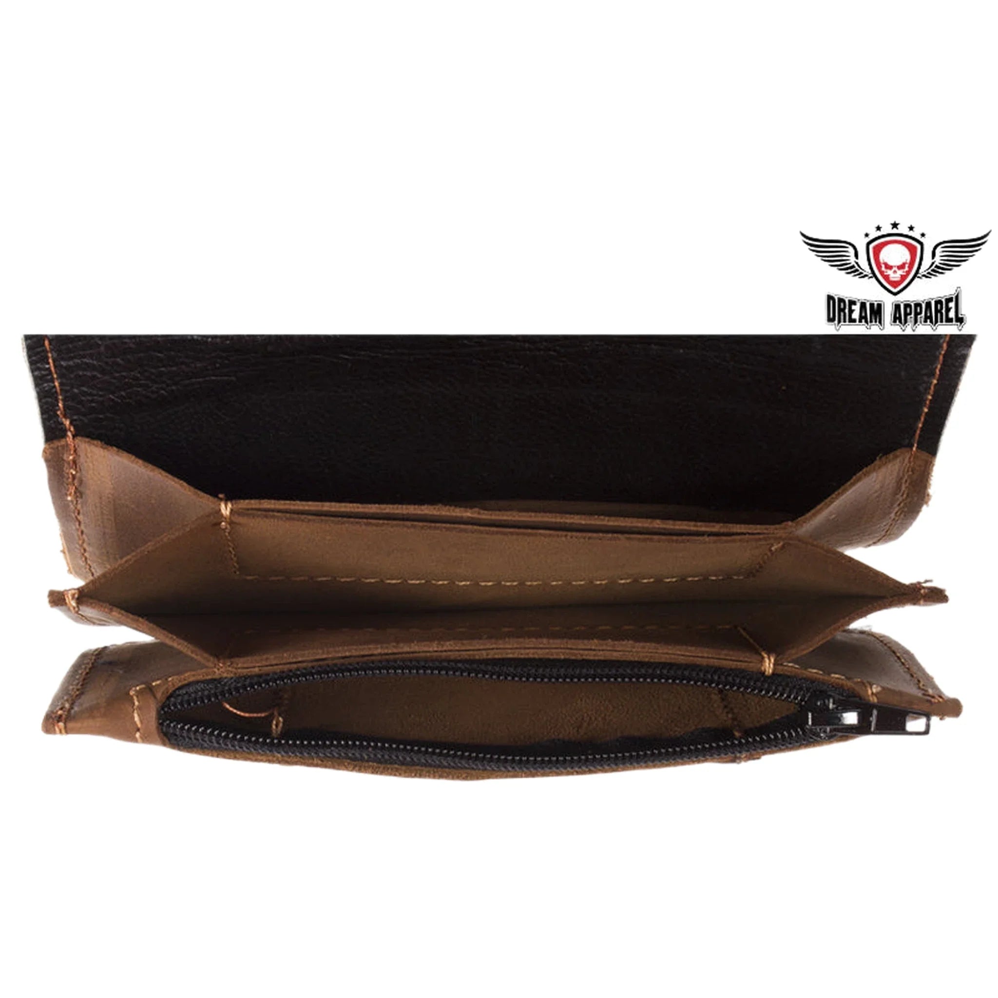 Premium Quality Smooth Brown Leather Bifold Motorcycle Chain Wallet