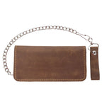 Premium Quality Smooth Brown Leather Bifold Motorcycle Chain Wallet