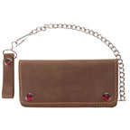 Premium Quality Smooth Brown Leather Bifold Motorcycle Chain Wallet