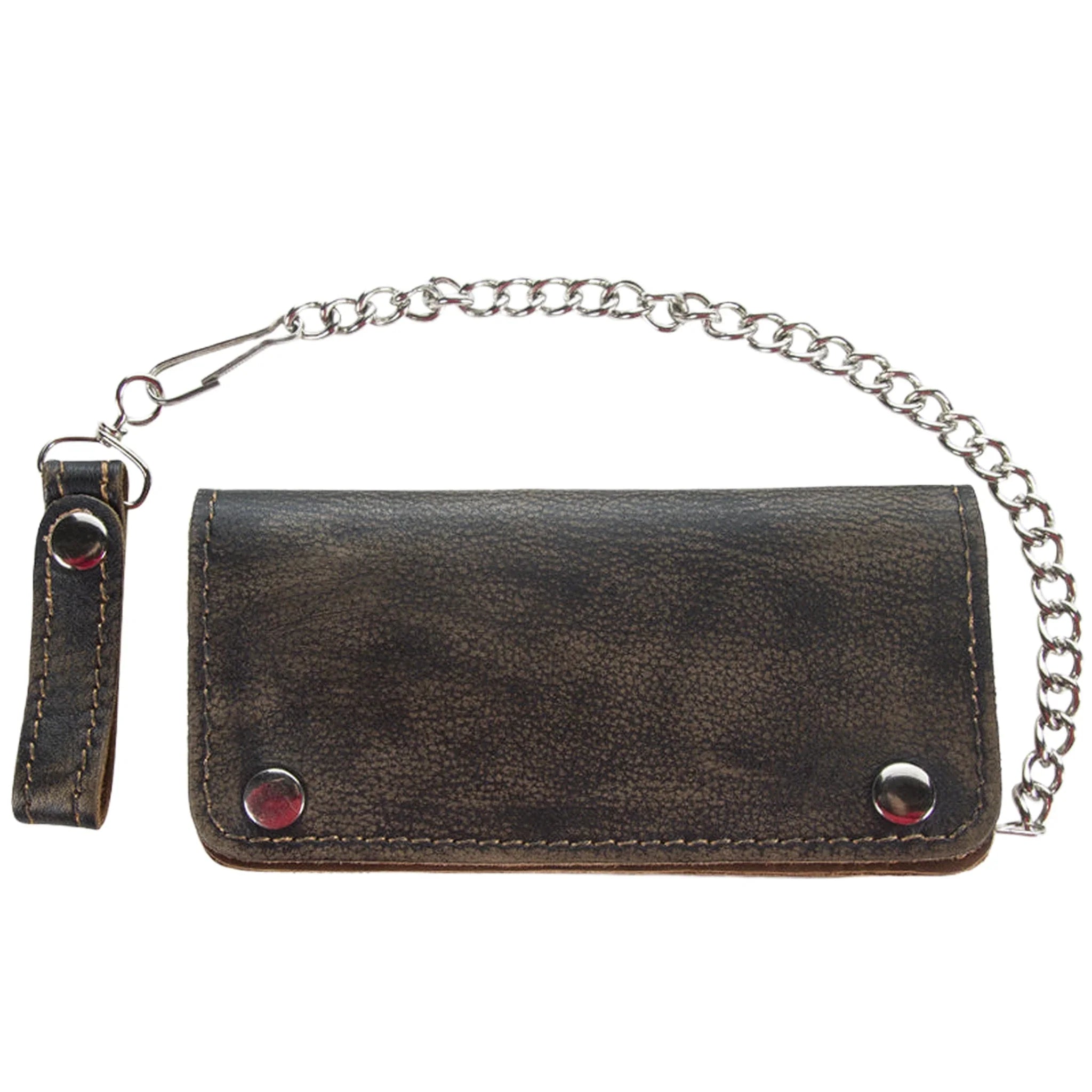 Heavy Duty Distressed Brown Leather Bifold Motorcycle Chain Wallet