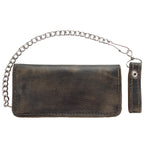 Heavy Duty Distressed Brown Leather Bifold Motorcycle Chain Wallet Premium Cowhide