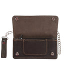 Heavy Duty Distressed Brown Leather Bifold Motorcycle Chain Wallet Premium Cowhide