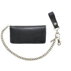 Heavy Duty Black Leather Chain Wallet With Multiple Compartments Lobster Clasp