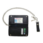 Heavy Duty Black Leather Chain Wallet With Multiple Compartments Lobster Clasp
