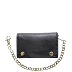 Black Naked Cowhide Leather Heavy Duty Biker Trifold Chain Wallet with Snaps