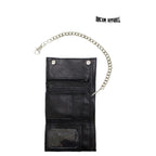 Black Naked Cowhide Leather Biker Trifold Chain Wallet Heavy Duty with Snaps