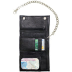 Black Naked Cowhide Leather Biker Trifold Chain Wallet Heavy Duty with Snaps