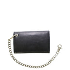 Black Naked Cowhide Leather Biker Trifold Chain Wallet Heavy Duty with Snaps