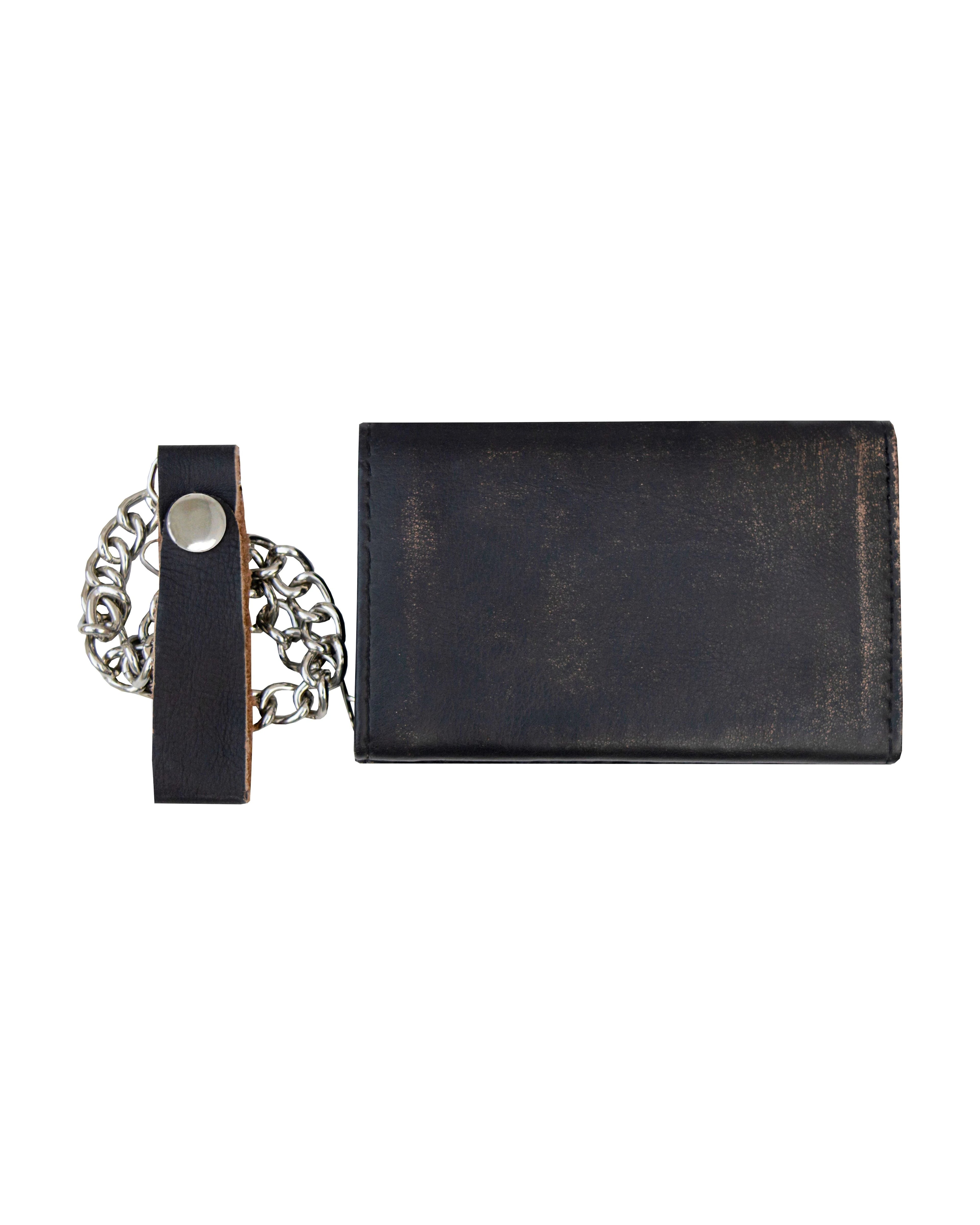 Distress Brown Leather Biker Trifold Chain Wallet Dream Apparel Heavy Duty