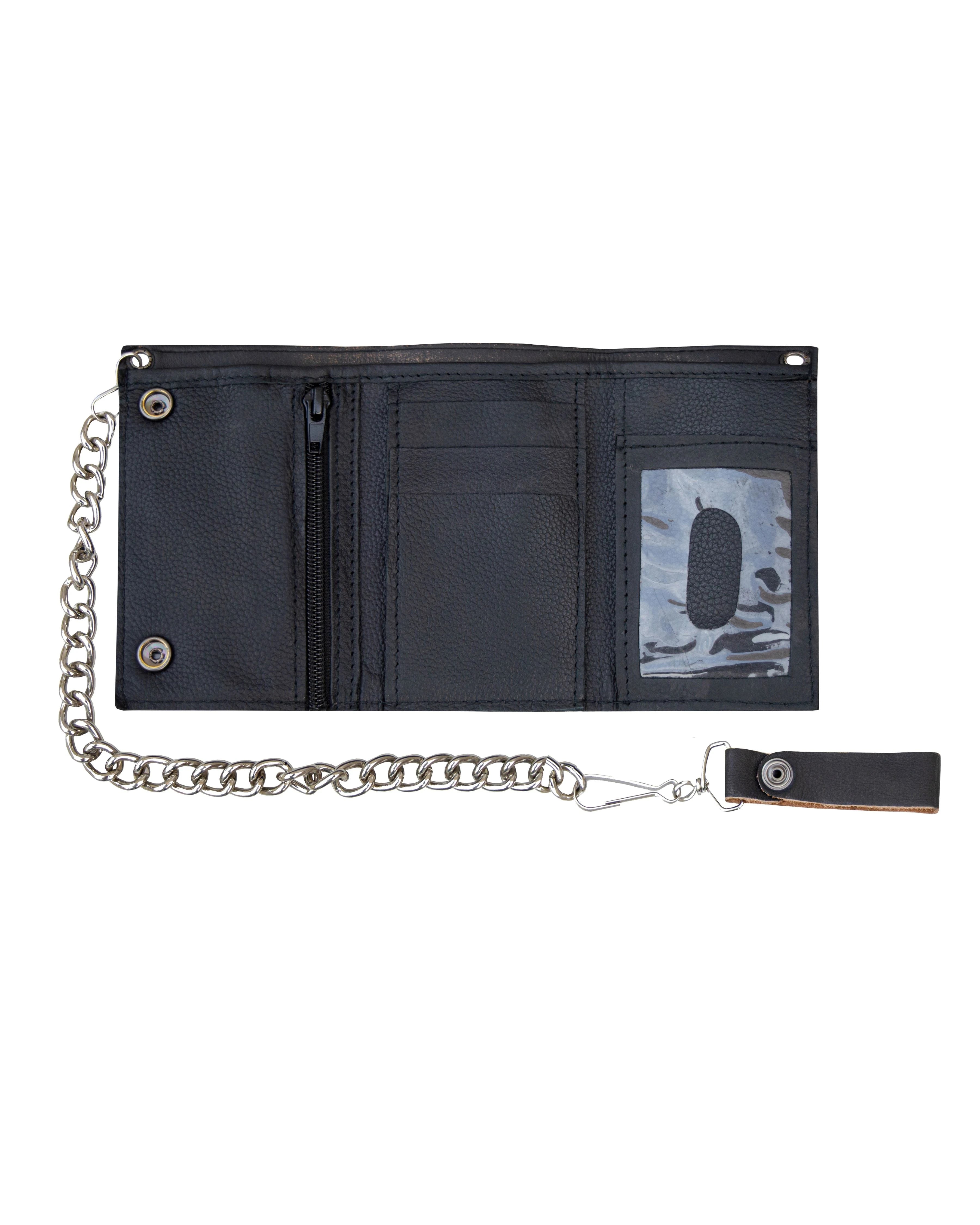 Distress Brown Leather Biker Trifold Chain Wallet Dream Apparel Heavy Duty