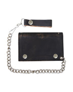 Distress Brown Leather Biker Trifold Chain Wallet Dream Apparel Heavy Duty
