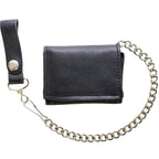 Premium Leather Plain Heavy Duty Black Biker Tri-Fold Chain Wallet