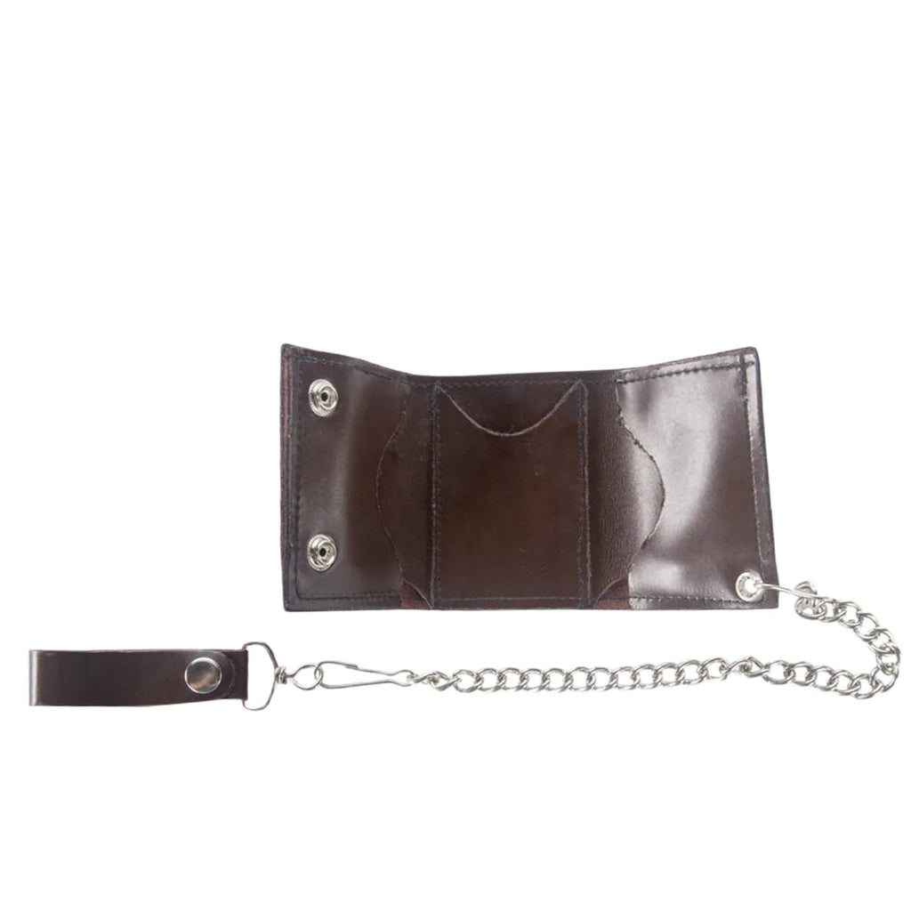 Biker Tri Fold Motorcycle Chain Wallet Brown Leather 4x3 Inches