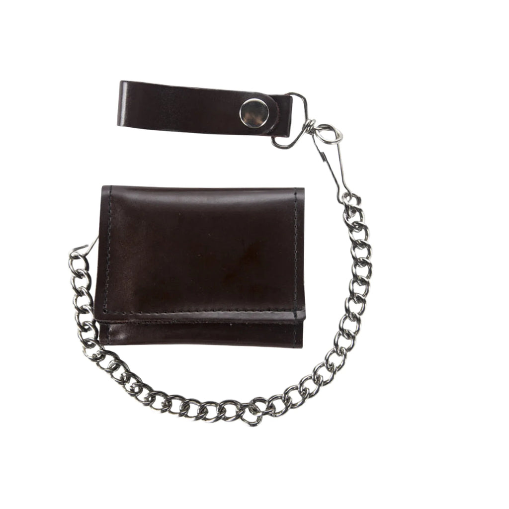 Biker Tri Fold Motorcycle Chain Wallet Brown Leather 4x3 Inches