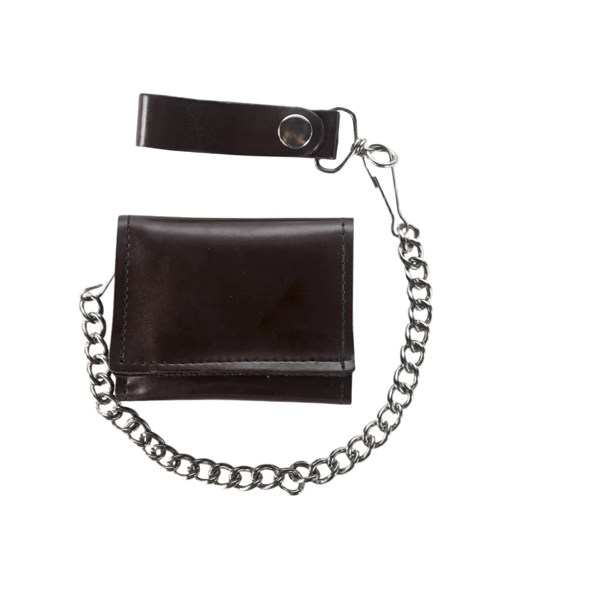 Biker Tri Fold Motorcycle Chain Wallet Brown Leather 4x3 Inches