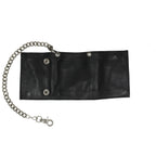 Plain Black Biker Tri-Fold Chain Wallet Genuine Cowhide Leather Durable