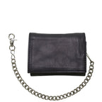 Naked Cowhide Leather Tri Fold Wallet Black Dream Apparel Multi Pocket Chain