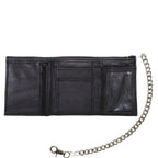 Naked Cowhide Leather Tri Fold Wallet Black Dream Apparel Multi Pocket Chain