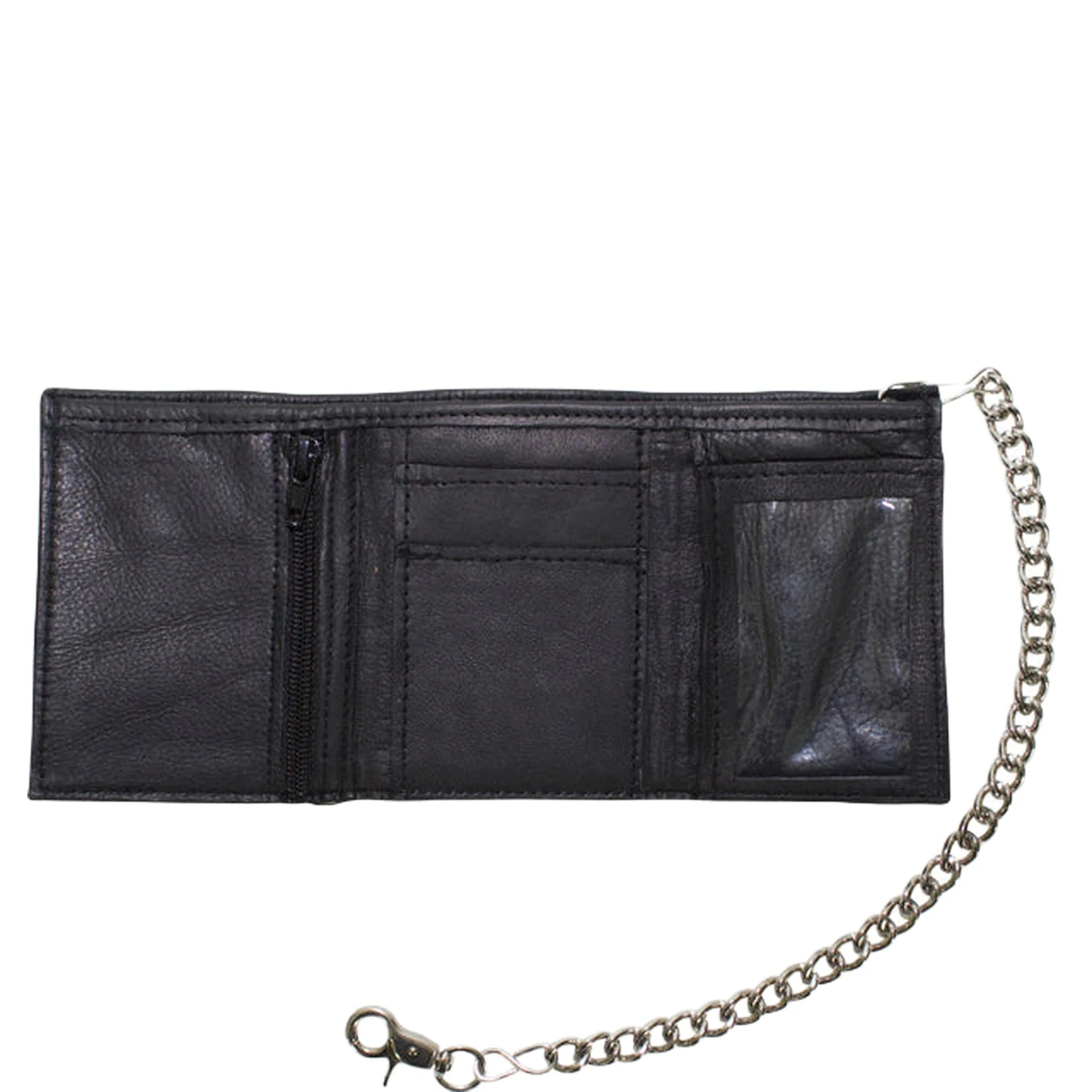 Naked Cowhide Leather Tri Fold Wallet Black Dream Apparel Multi Pocket Chain