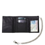 Naked Cowhide Leather Tri Fold Wallet Black Dream Apparel Multi Pocket Chain
