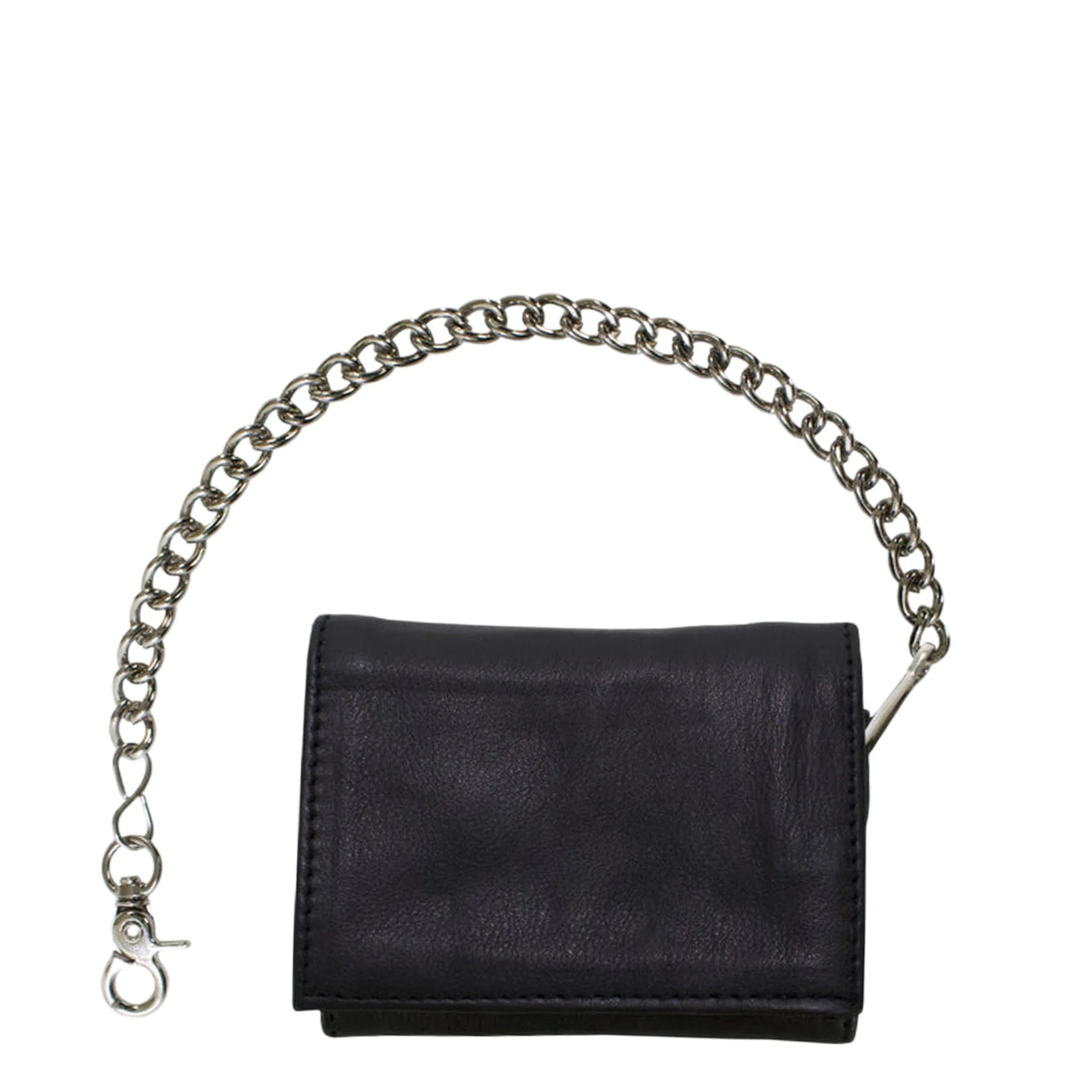 Naked Cowhide Leather Tri Fold Wallet Black Dream Apparel Multi Pocket Chain
