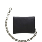 Dream Apparel Black Multi-Pocket Naked Cowhide Leather Tri-Fold Wallet with Chain