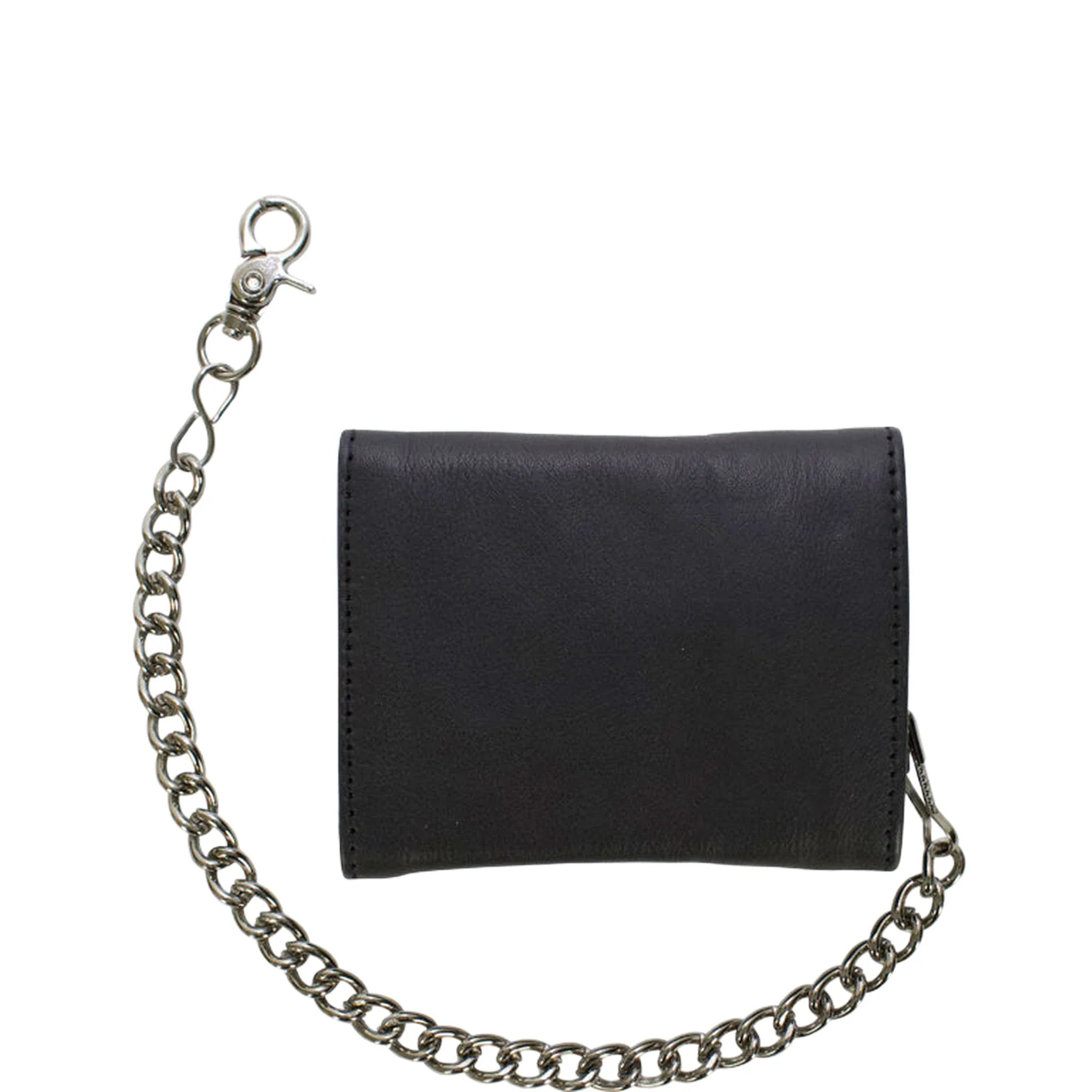 Naked Cowhide Leather Tri Fold Wallet Black Dream Apparel Multi Pocket Chain