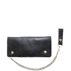 Men's Black Naked Cowhide Leather Wallet Dual Snap 3 Compartment Chain Strap