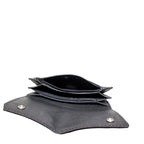 Men's Black Naked Cowhide Leather Wallet Dual Snap 3 Compartment Chain Strap