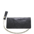 Men's Black Naked Cowhide Leather Wallet Dual Snap 3 Compartment Chain Strap